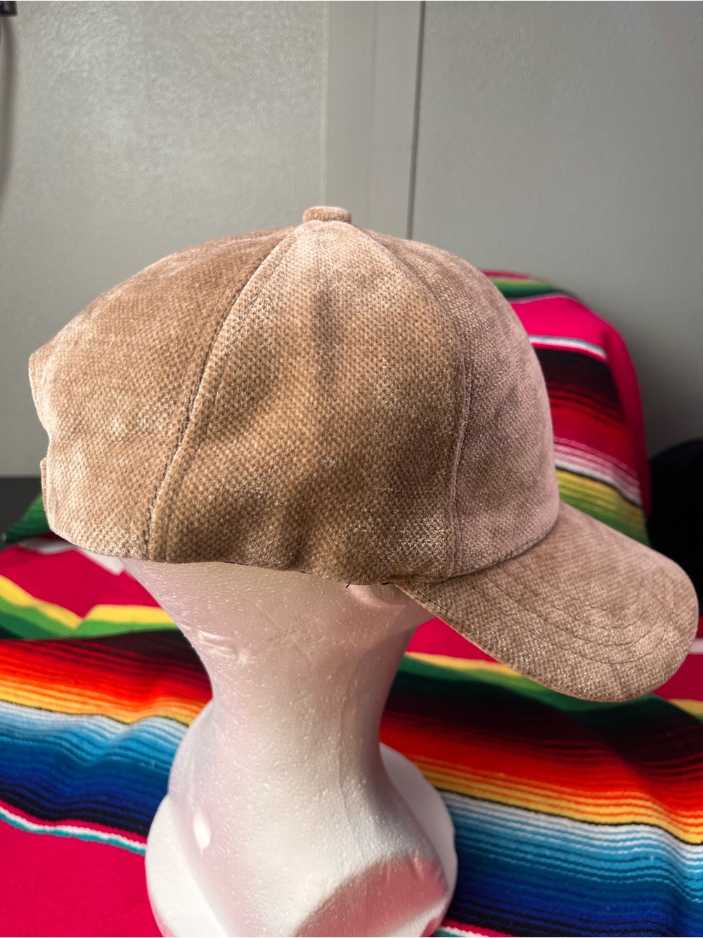 Classic velour solid beige Baseball Cap - Picture 3 of 4